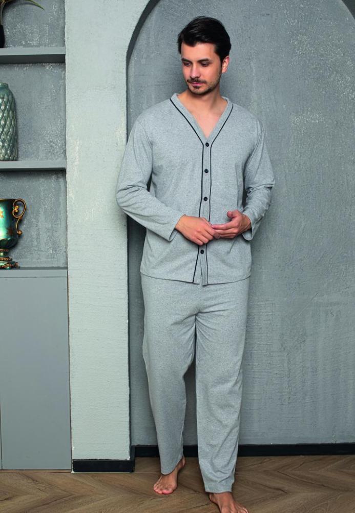 Pijama bărbați cu mânecă lungă și pantaloni lungi, Culoare Gri, Engros